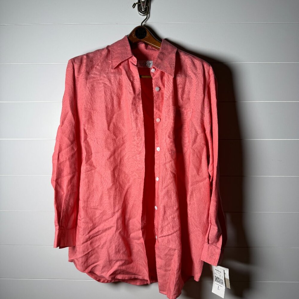 Villager Sport Women's Button Down 55% Ramie 45% Rayon Coral Size Large NWT